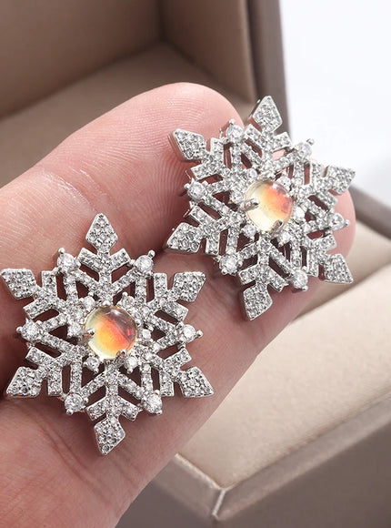 KissIcon Snowflake Zircon Earrings 925 Silver - Festive
