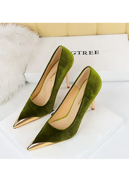 Women Fashion Comfort Suede High Heels Green Burgundy
