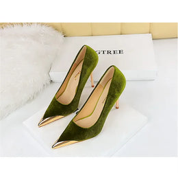 KissICON Women Fashion Comfort Suede High Heels Green Burgundy