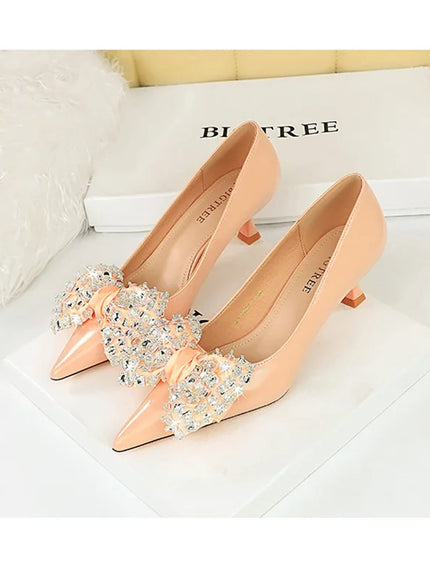 Women Green Pointed Toe Pumps Wedding Middle Low