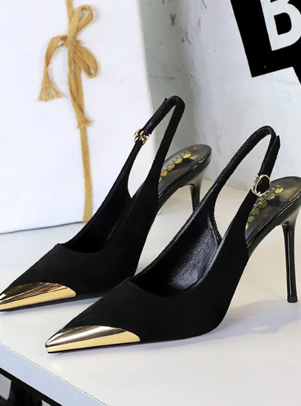 European American Style Metal Pointed High Heels Slim