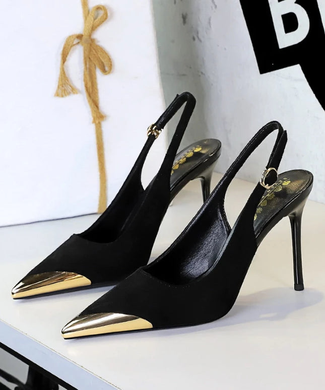 European American Style Metal Pointed High Heels Slim