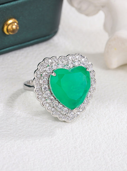 Luxurious Green Palaiba Heart-shaped Zircon Ring for Women's Fashion Instagram Pop Engagement Bride Jewelry 925 Stamp Ring