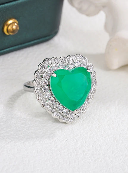Luxurious Green Palaiba Heart-shaped Zircon Ring for Women's Fashion Instagram Pop Engagement Bride Jewelry 925 Stamp Ring