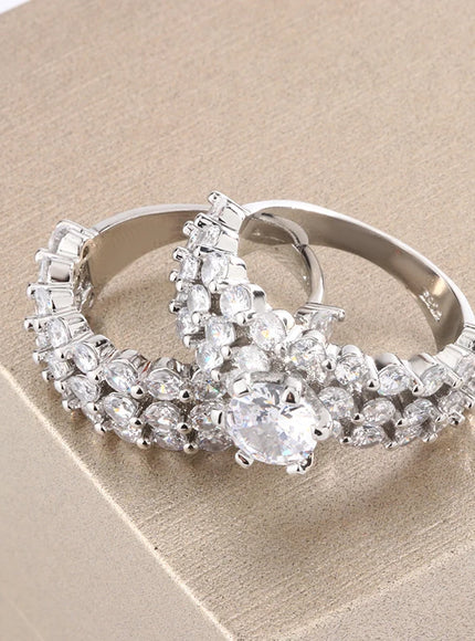 New Fashion Full Star Imitation Diamond Ring European and American Exaggerated Style 925 Silver Plated Wedding Engagement Ring