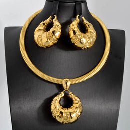 Gold Color Collar Necklace Earrings Jewelry Set For Women Dubai Africa Luxury Quality Jewellery Party Wedding Accessories