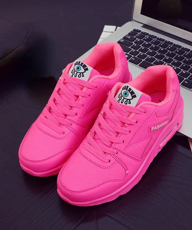 Women Fashion Sneakers Air Cushion Sports Shoes Pu Leather Blue Shoes White Pink Outdoor Walking Jogging Shoes Female Trainers