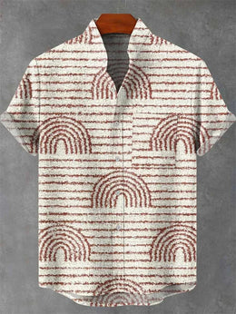 Men's Linen Shirt Vintage Short Sleeve Fashion World Tree Top Summer Casual Ethnic Costume Shirt Men's Street Shirt