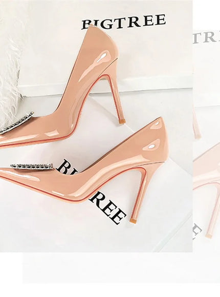 Woman 10cm High Heels Patent Leather Shallow Mouth