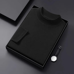 2026 New Men's Casual Solid Color High Collar Velvet Long Sleeve T-shirt Spring and Autumn Versatile Comfortable Top