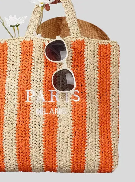 Colorful Striped Hand-woven Letter Embroidery Handbag