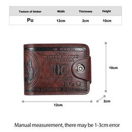 Men's Wallets with 100 US Dollar Pattern Hasp Male Leather Wallet with Zipper Card Holder Coin Pocket Purse cartera hombre