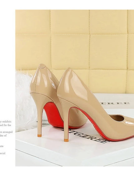 Fashionable Simple Slim Heels High Heels Glossy Patent