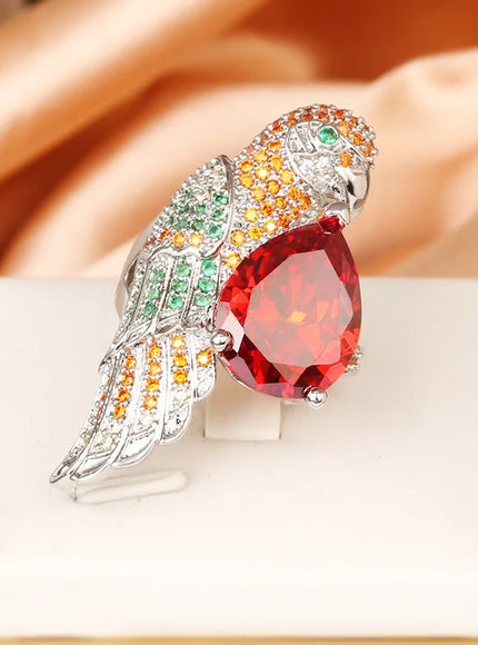 KissIcon Silver Plated Ring for Women - Hummingbird Zircon
