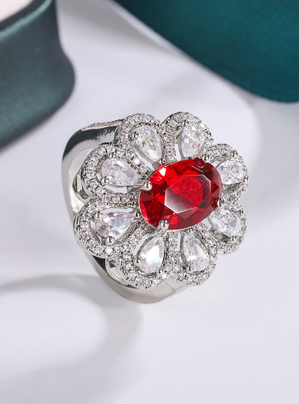 Fashion Drop Pendant Pear-shaped Zirconia Ring 925 Stamp High Quality Jewellery Imitation Natural Pigeon Blood Ruby Oval Ring