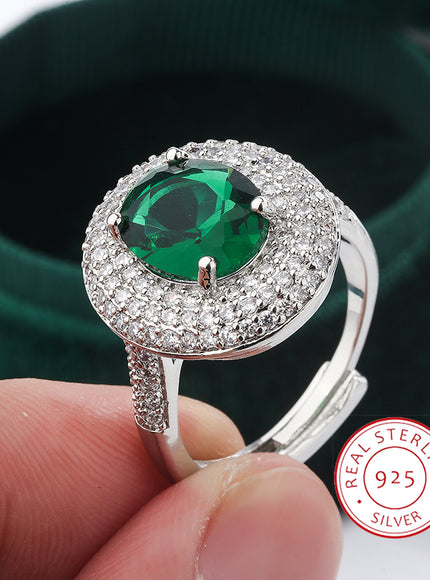 High Quality 925 Silver Plated Zircon Rings for Women Fashion Green Zircon Jewelry Party Ring Exquisite Wedding Bridal Jewelry