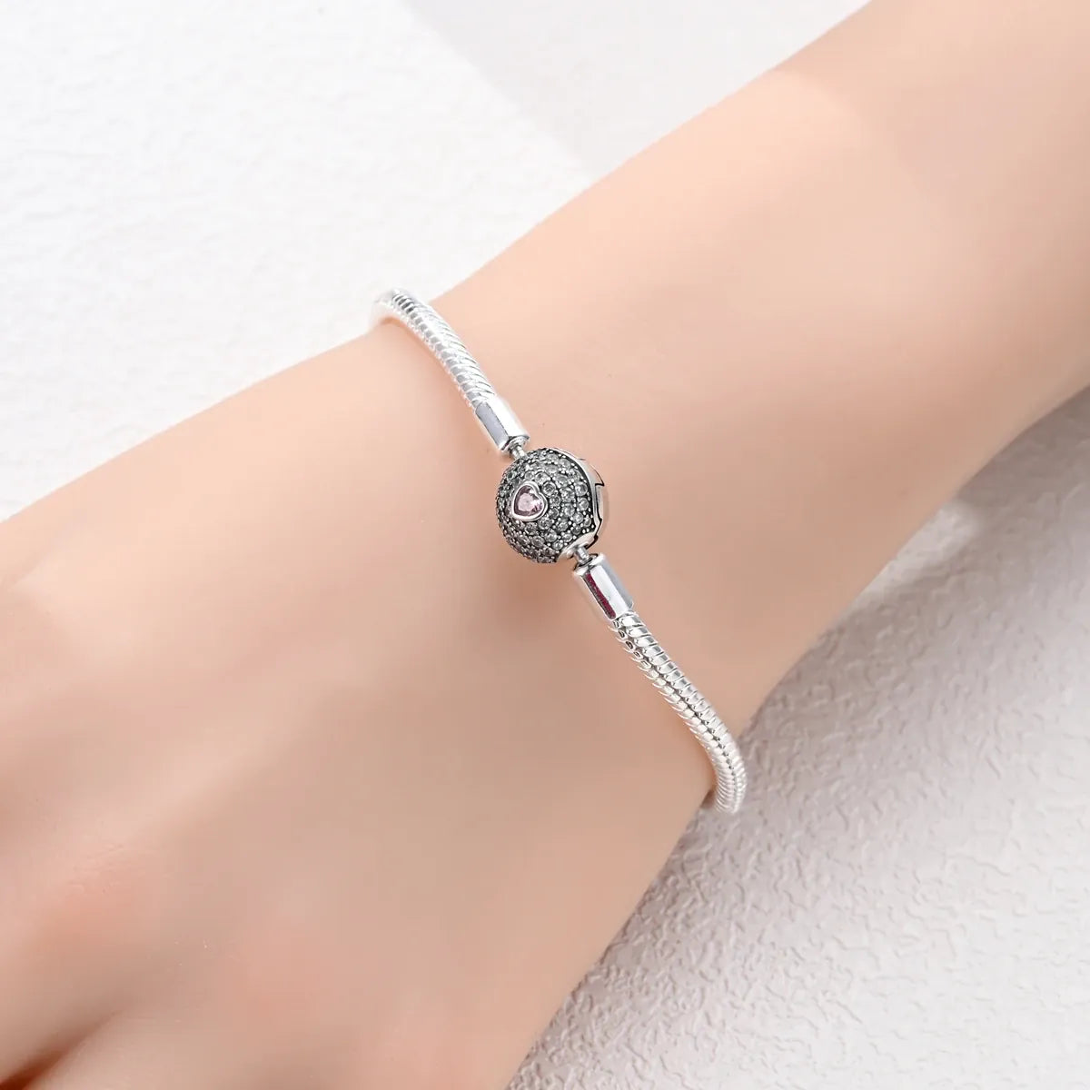 KissICON 925 Silver Original  Snake Chain Clasp Bead Bracelets Fit Charms DIY Jewelry For Women
