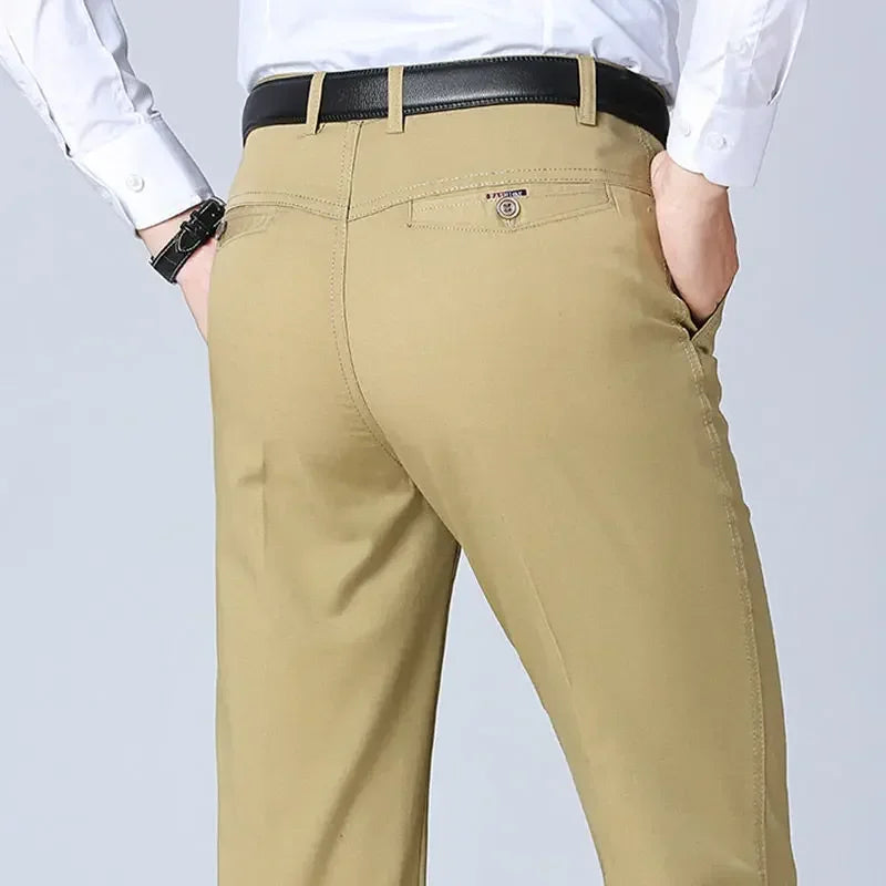 Mens 100% Cotton Summer Thin Autumn Thick Trousers Fashion Brand Cargo Pants Smart Casual Solid Khaki Black Suit Pant GOZBKF