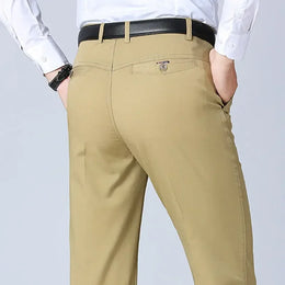 Mens 100% Cotton Summer Thin Autumn Thick Trousers Fashion Brand Cargo Pants Smart Casual Solid Khaki Black Suit Pant GOZBKF