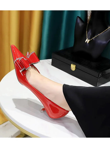 New Fashion Street Style Patent Leather Rhinestone Butterfly-knot
