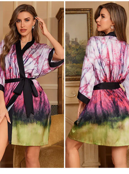 Plus Size Sexy Women Robe Sleepwear Silky Satin