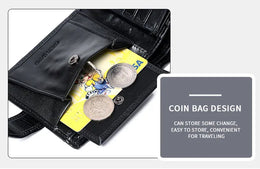 Leather Mens Wallet with Coin Pocket Genuine Leather Wallet for Men Short Style
