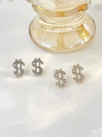 Kissicon Dollar Symbol Crystal Stud Earring – Sparkle
