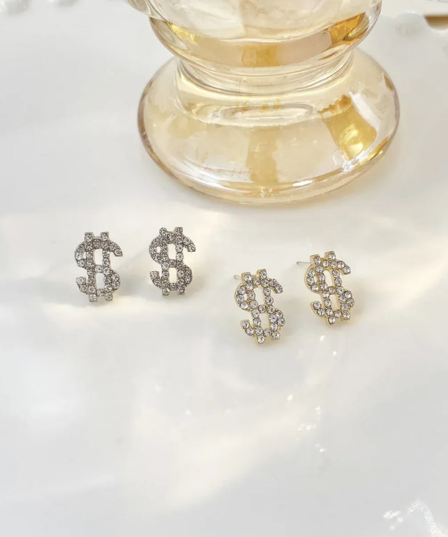 Kissicon Dollar Symbol Crystal Stud Earring – Sparkle