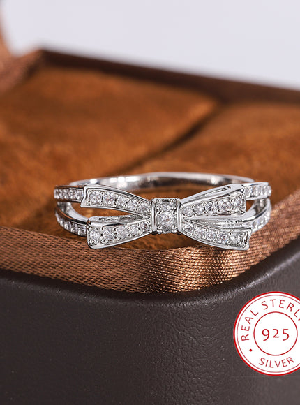 KissIcon 925 Silver Plated Ring Women - Bow Zircon Shine