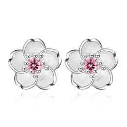 KissICON Pink 925 Sterling Silver Pink Purple Zircon Flower Small Stud Earrings Piercing Luxury Jewelry For Woman Wholesale Prevent Allergies