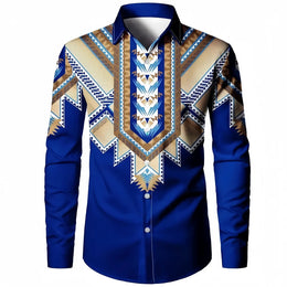 Fashion New Ethnic Style 3D Printed Men's Long Sleeve Shirt Spring And Autumn Casual Breathable Lapel Button Shirt Daily Clothes