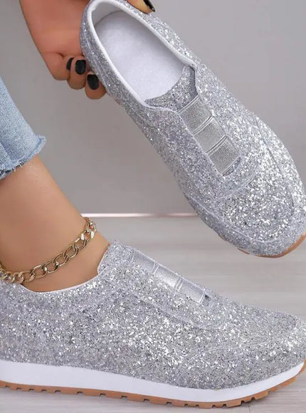 Women's Silver Glitter Sneakers For Women Bling Shoes Slip-on Casual Trend Platform Sport Shoes Woman Non-slip Vulcanize Shoes