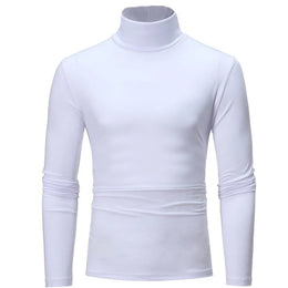 Fashion Men's Casual Slim Fit Basic Turtleneck High Collar Pullover Male Autumn Spring Thin Tops Basic Bottoming Plain T-shirt