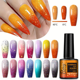 Halloween Theme Glitter Heat Nail Polish, Temperature Changing Color Removable UV LED Glitter Gel Polish, Mood Changing Nail Pol