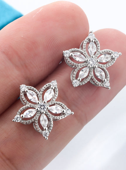 KissIcon Exquisite 925 Silver Flower Earrings - Zircon Glow