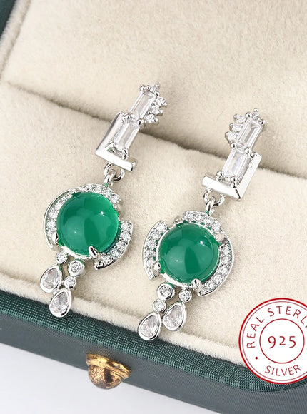 [KissIcon] Green Zircon Stud Earrings S925 Silver - Sparkle