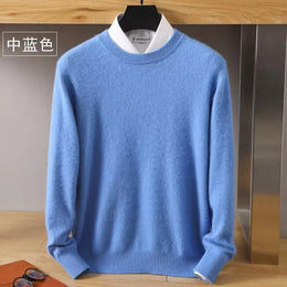 Autumn Winter New Men's Sweater Round Neck Loose Pullover Knitted Sweater Casual Solid Color Thickened 100% Mink Cashmeresweater