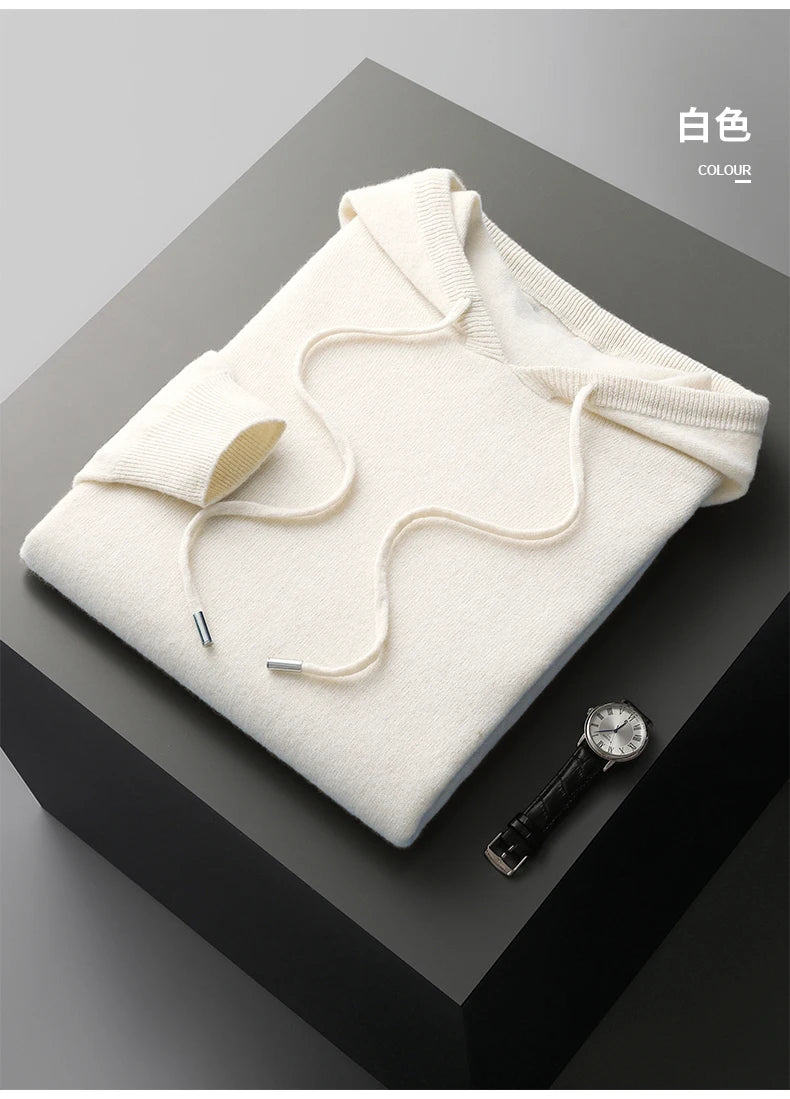 MVLYFLRT Men's One-Piece Ready-to-Wear Hoodie 100% Merino Wool Knitted Sweater Shirt Autumn Winter Casual Large Top Long Sleeved