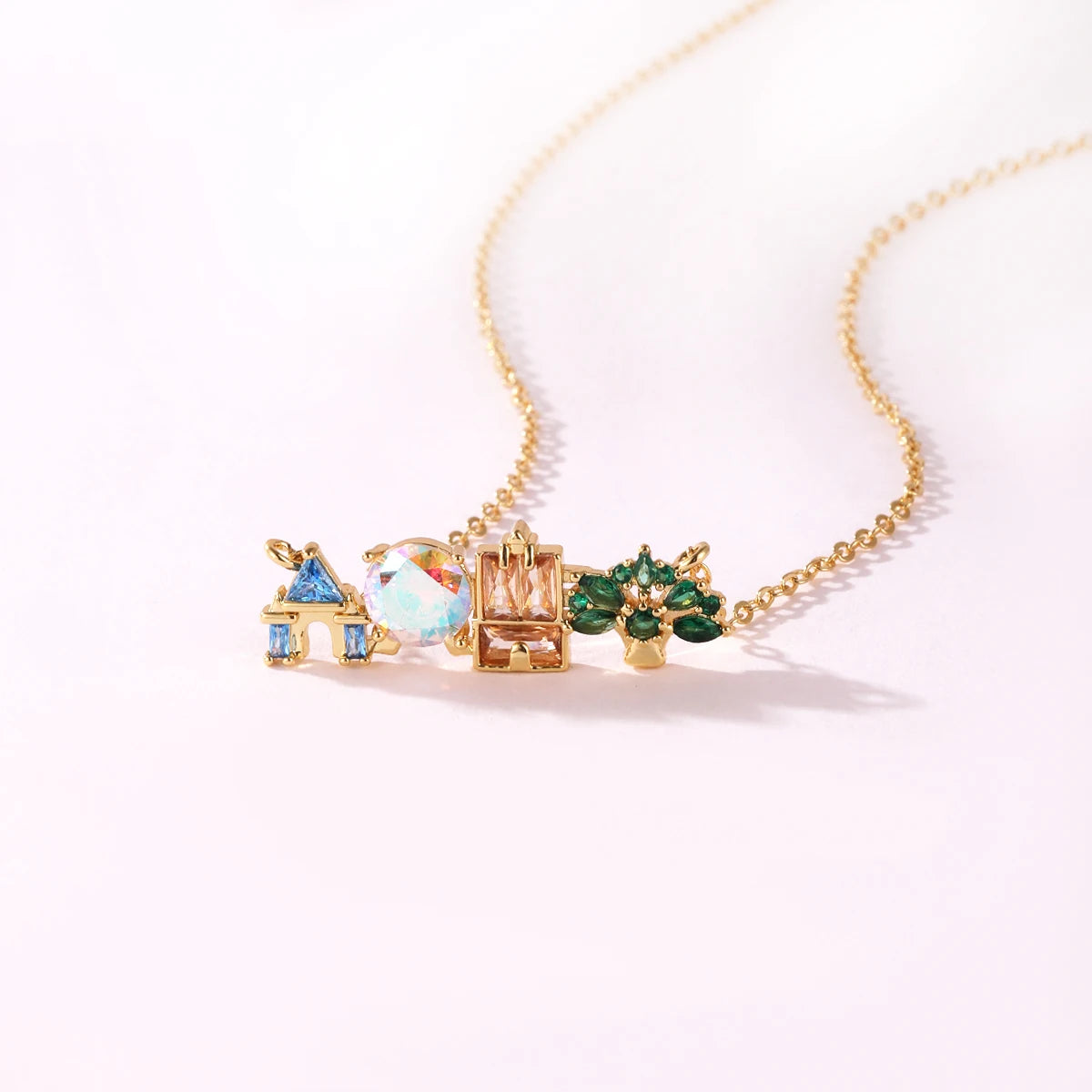 18K Gold Plated Colored Zircon Inlaid Amusement Park Pendant Necklace Cute Sweet Design Versatile Fashion Jewelry Girl 's Gift