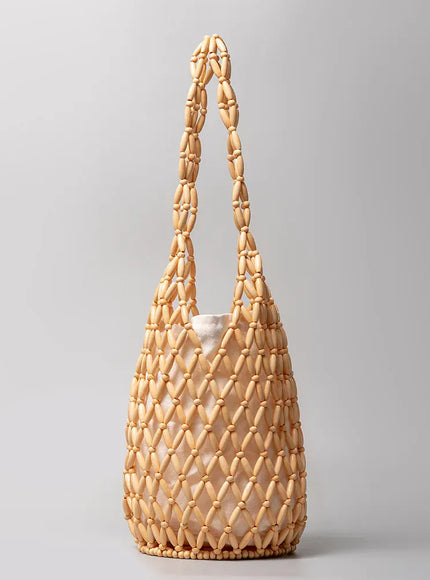 Woven Hand Hollow-out Wooden Bead Tote –