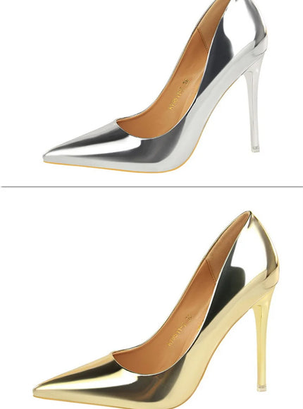 Fashion Metal Women Patent Leather Shallow Mouth Thin