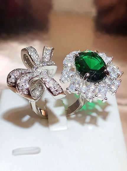 KissIcon New Green Zircon Bow Ring For Ladies - Adjustable
