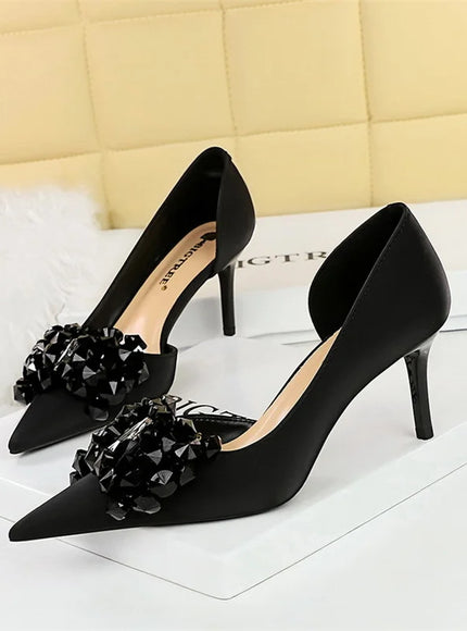 2024 New Rhinestone Women Pumps Bow knot Retro