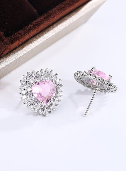 KissIcon Pink Stone Zirconia Earrings - 925 Silver Gleam