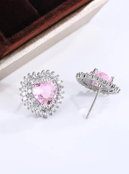 KissIcon Pink Stone Zirconia Earrings - 925 Silver Gleam