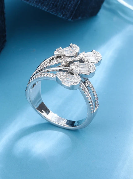 Fashion S925 Silver Plated Luxury Bold Big Wedding Ring Set for Bridal Women Engagement Finger Christmas Gift Jewelry