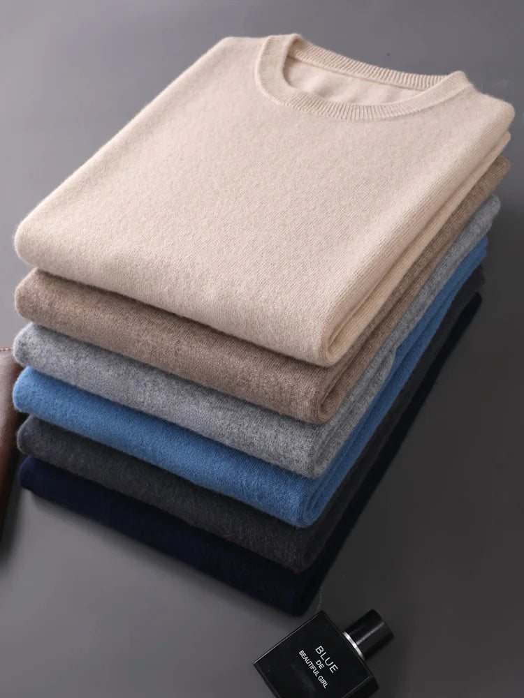 CHICUU Men's 100% Sweater O-neck Pullover Basic Long Sleeve Cashmere Knitwear Autumn Winter Smart Clothing Tops