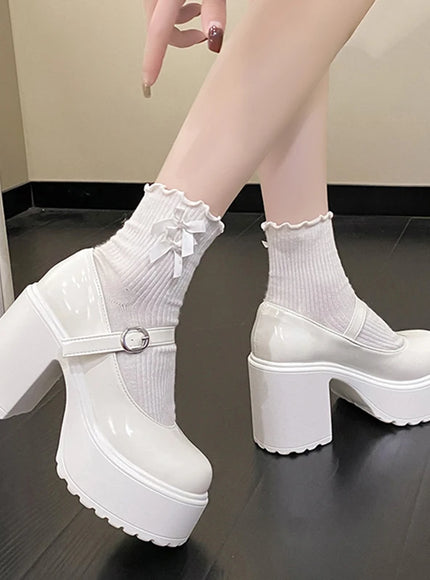 Chunky Platform High Heels Pumps Women 2023 Autumn Pu Leather Ankle Buckle Mary Jane Shoes Woman Thick Heeled White Lolita Shoes