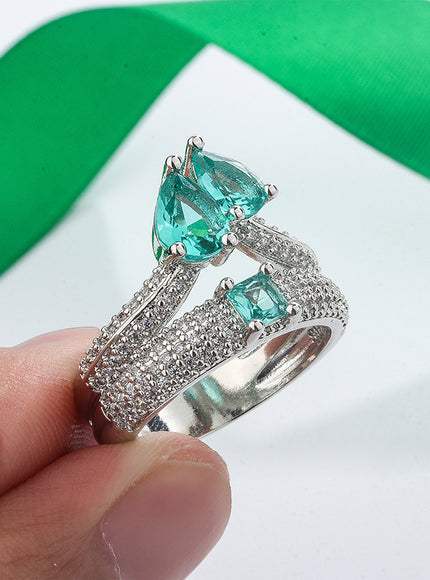 KissIcon Paraiba Zircon Ring Women - Double Layer Silver