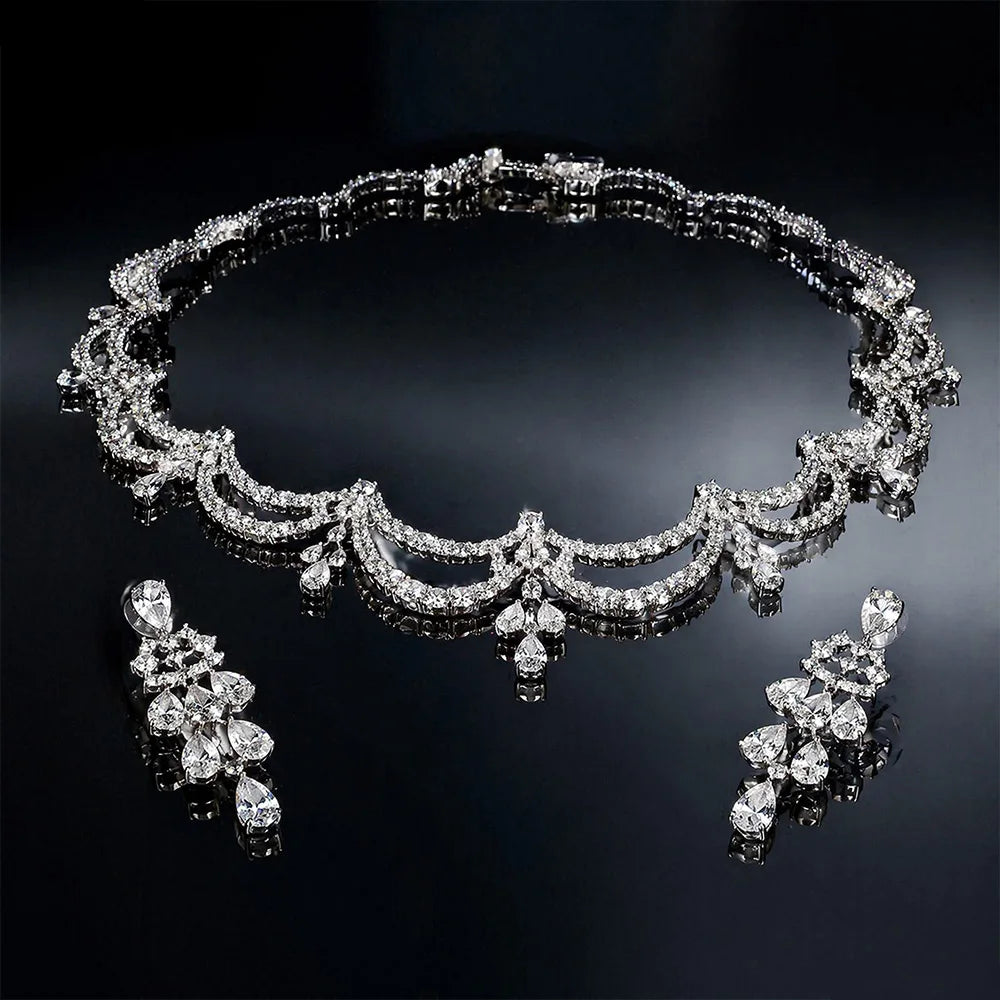 Exquisite Simple Women Jewelry Set 2 PCS Cubic Zirconia High Quality Saudi Arabia Bridal Wedding Jewellery Accessories